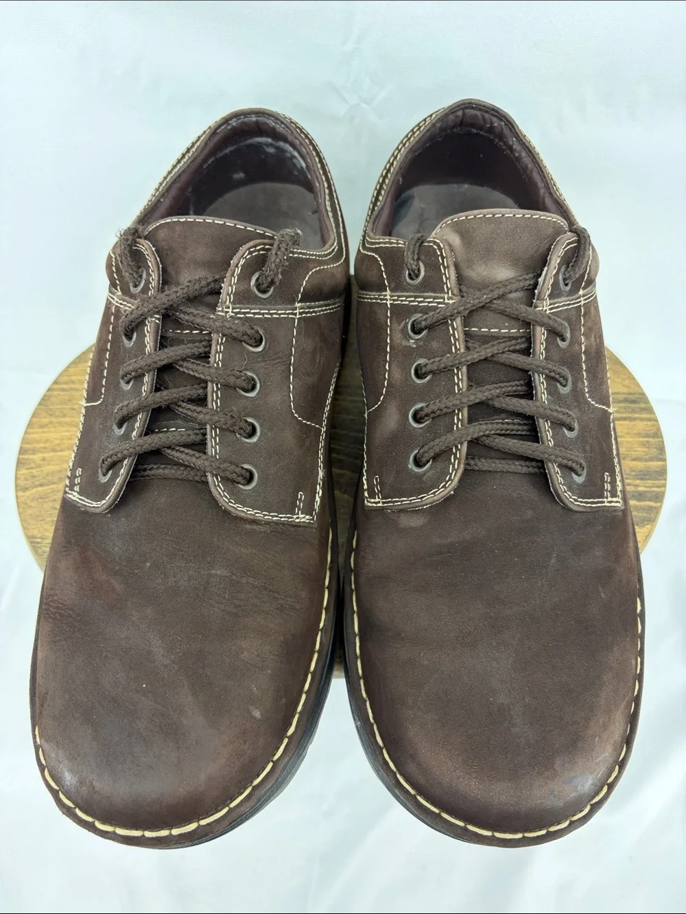 Earth Shoe Mark II Brown Suede w/ Cream Stitches Lace-up Boat Shoes, sz 10